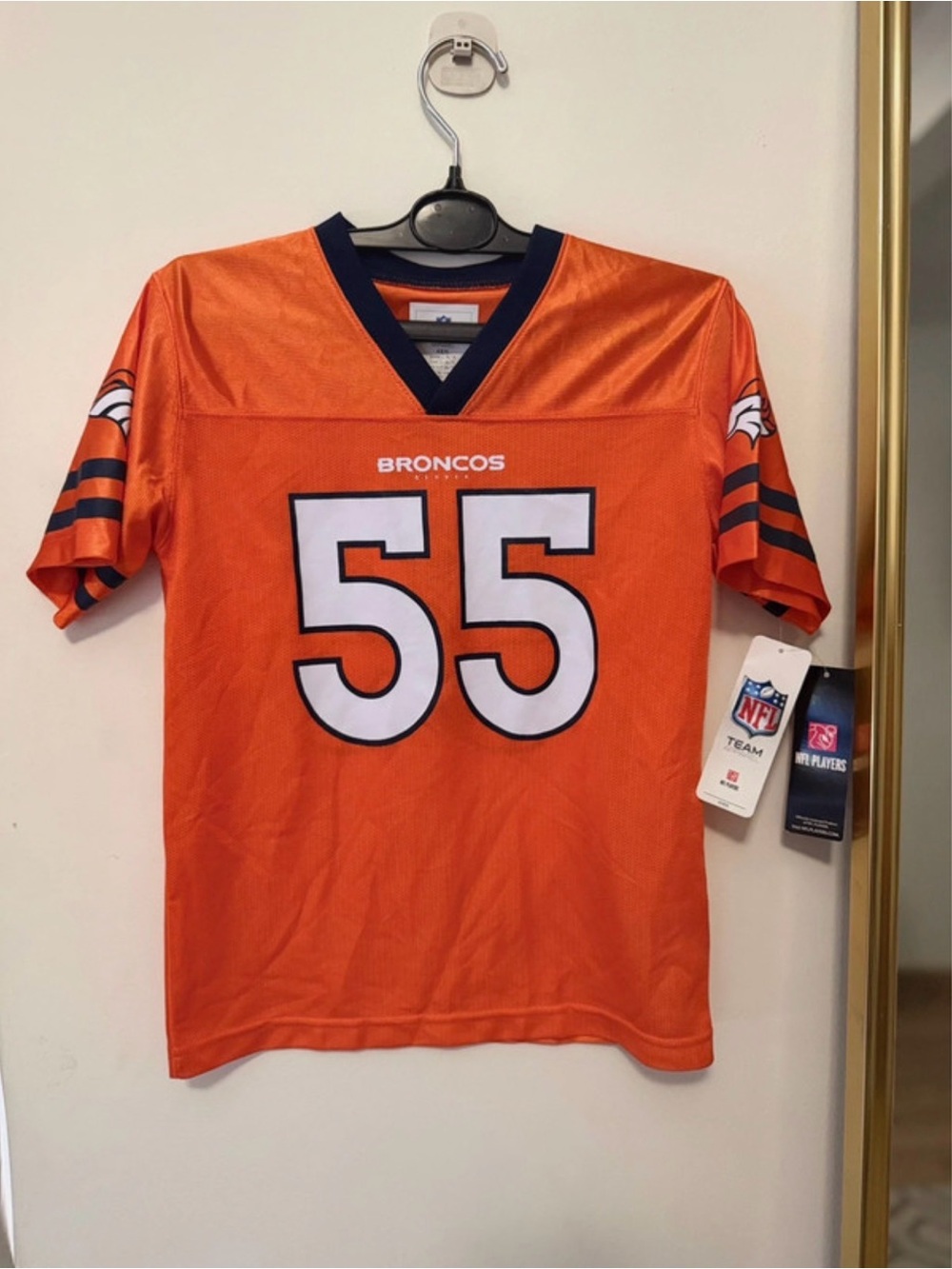 NFL Youth Broncos Orange #55 Jersey with White Numbers